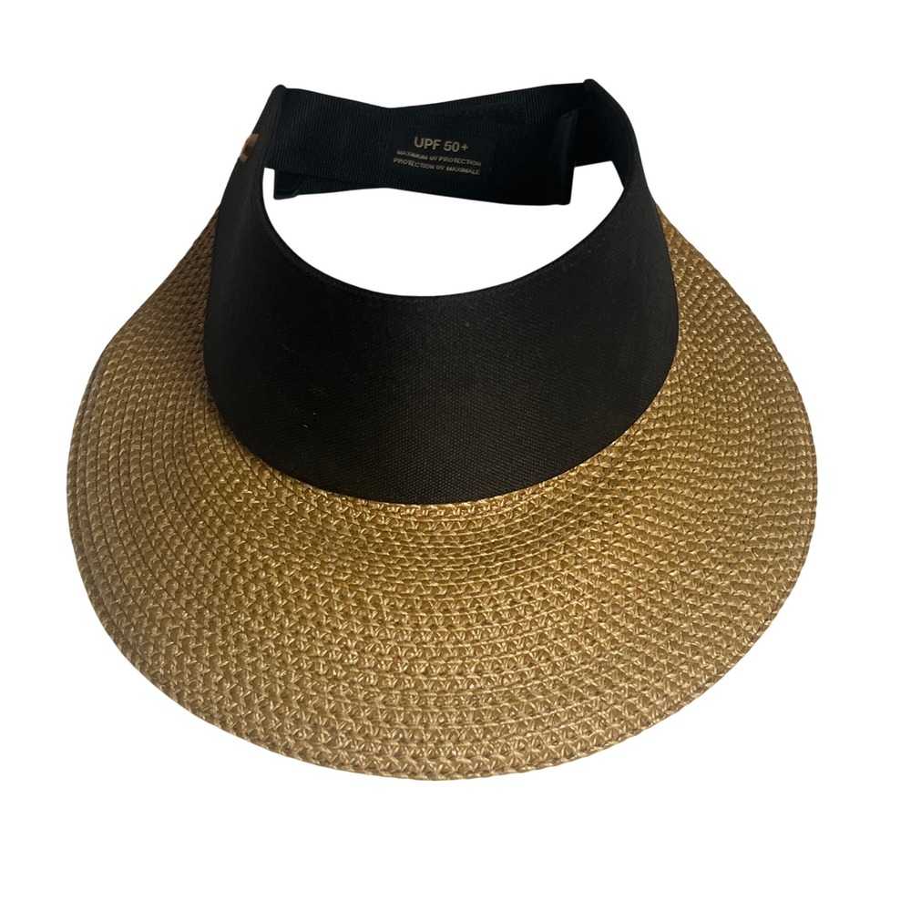 Eric Javits Champ Squishee Visor Women OS Tan Black Wide Brim UPF 50+ Hat